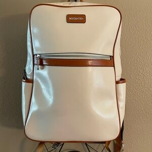 Bostanten Premium Leather Cream and Brown Laptop Backpack